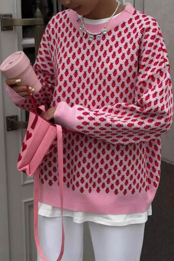 Stilla | Pullover i Jacquard Bomuld Jordbær