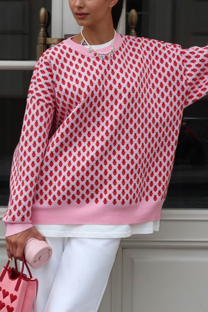 Stilla | Pullover i Jacquard Bomuld Jordbær