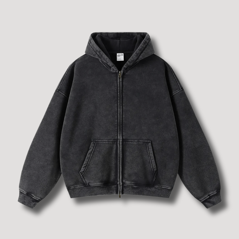 Stilla | Zip Hættetrøje Et Vasked Årgang Look