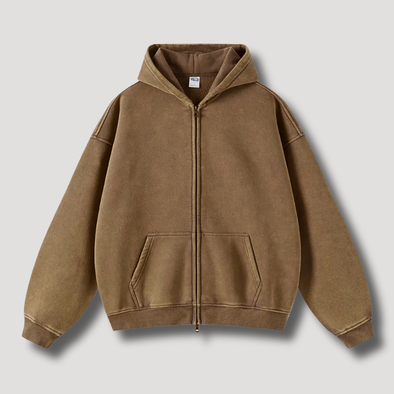 Stilla | Zip Hættetrøje Et Vasked Årgang Look
