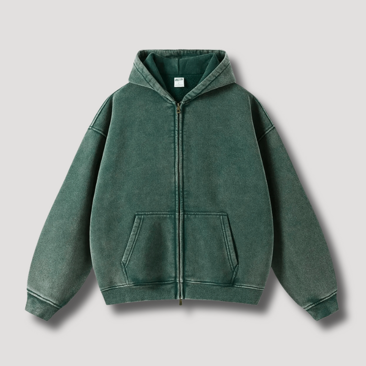 Stilla | Zip Hættetrøje Et Vasked Årgang Look