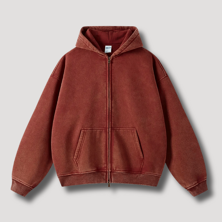 Stilla | Zip Hættetrøje Et Vasked Årgang Look