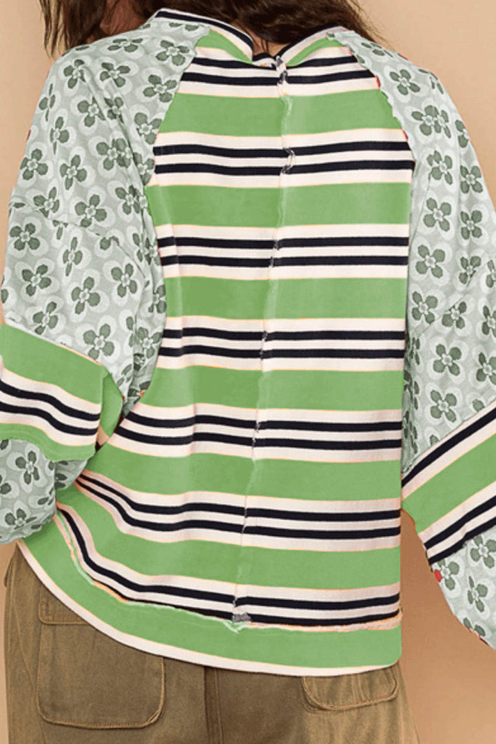 Stilla | Stribet bomulds sweatjacke med blomstermønster
