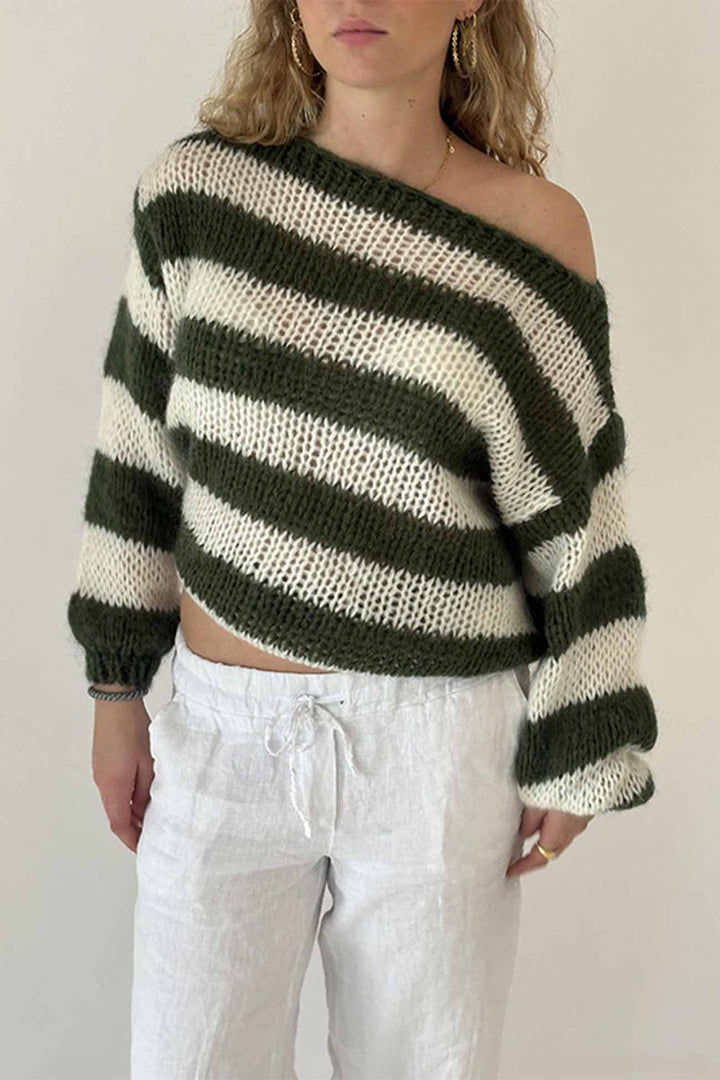 Stilla | Stribet Pullover Med Lange Ærmer og Faldende Skuldre