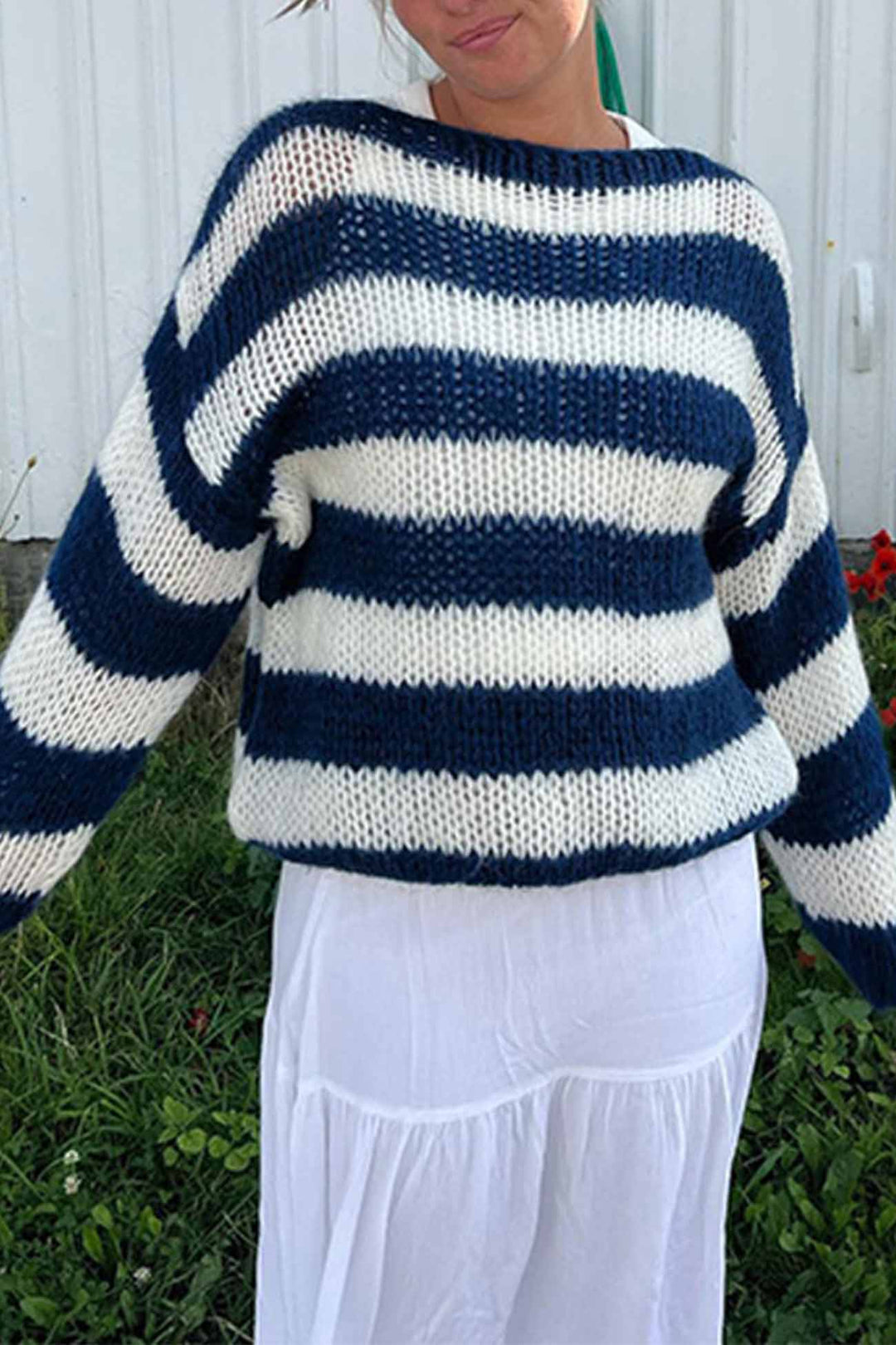 Stilla | Stribet Pullover Med Lange Ærmer og Faldende Skuldre