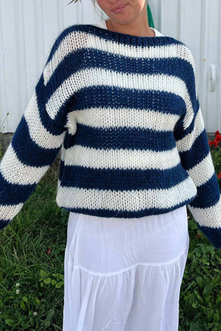 Stilla | Stribet Pullover Med Lange Ærmer og Faldende Skuldre