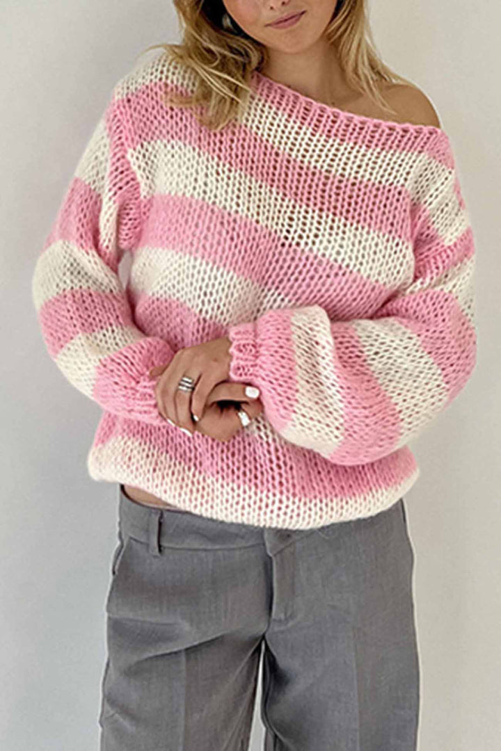 Stilla | Stribet Pullover Med Lange Ærmer og Faldende Skuldre