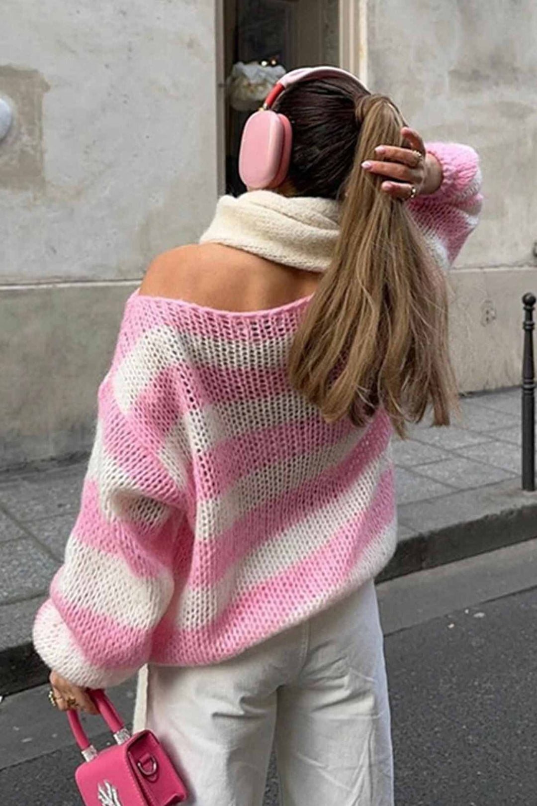 Stilla | Stribet Pullover Med Lange Ærmer og Faldende Skuldre