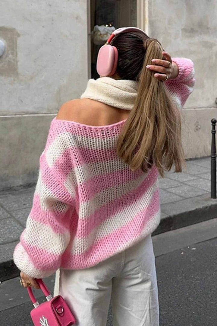 Stilla | Stribet Pullover Med Lange Ærmer og Faldende Skuldre