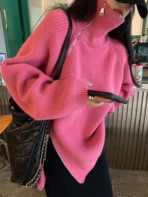 Stilla | Rød, simpel pullover med høj krave