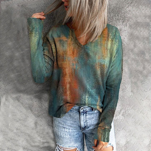 Stilla | Vintage Pullover Med Lange Ærmer Og Farvegradient Tryk Til Kvinder