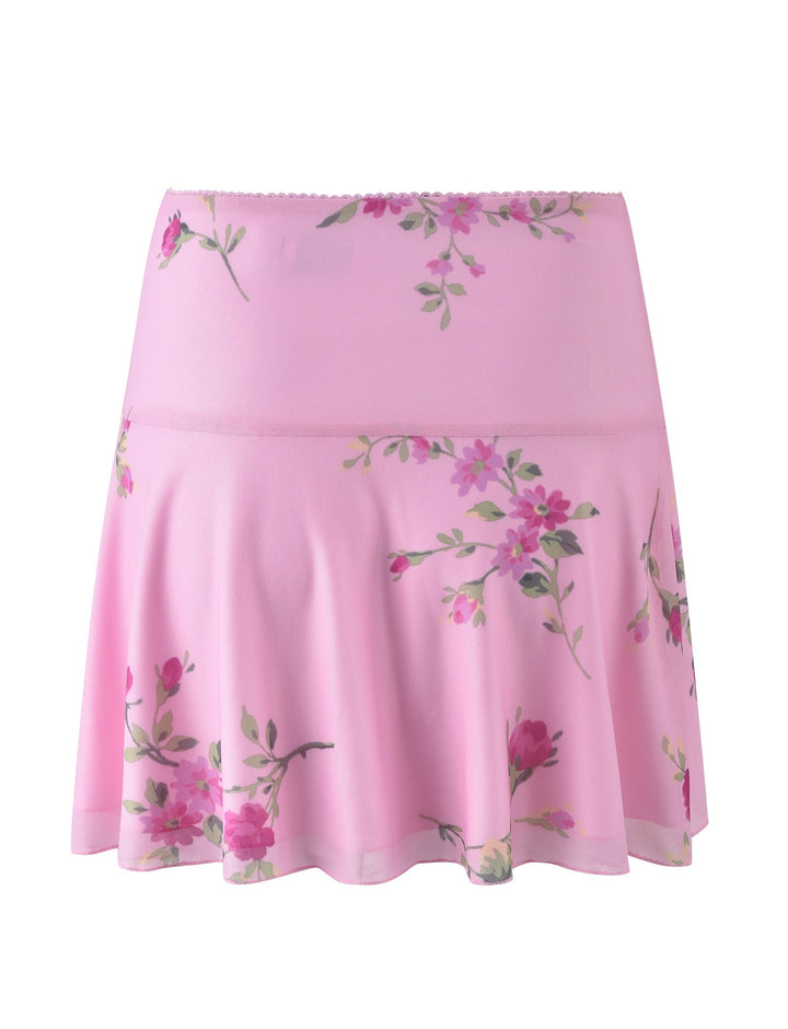 Stilla | Blomstret Pink Top Med Mini Nederdel