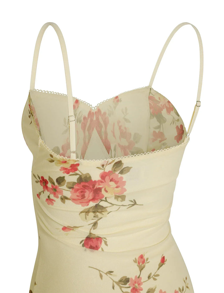 Stilla | Blomstret Beige Blondekjole