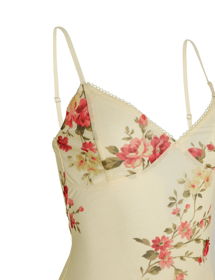 Stilla | Blomstret Beige Blondekjole