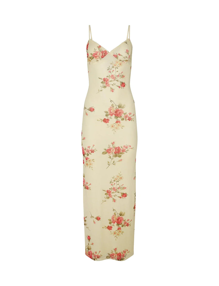 Stilla | Blomstret Beige Blondekjole