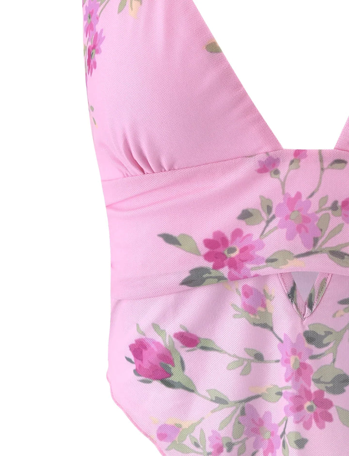 Stilla | Blomstret Pink Top Med Mini Nederdel
