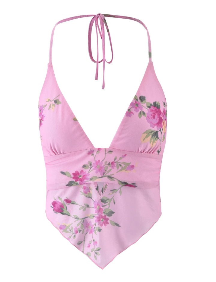 Stilla | Blomstret Pink Top Med Mini Nederdel