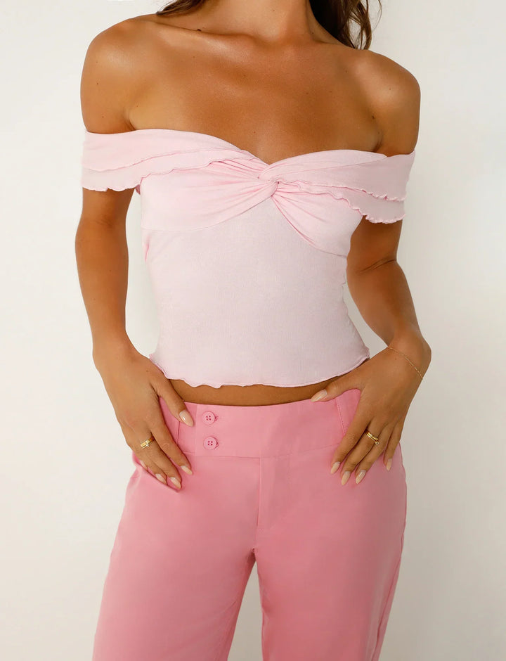 Stilla | Tekstureret Snoet Pink Top Med Bukser