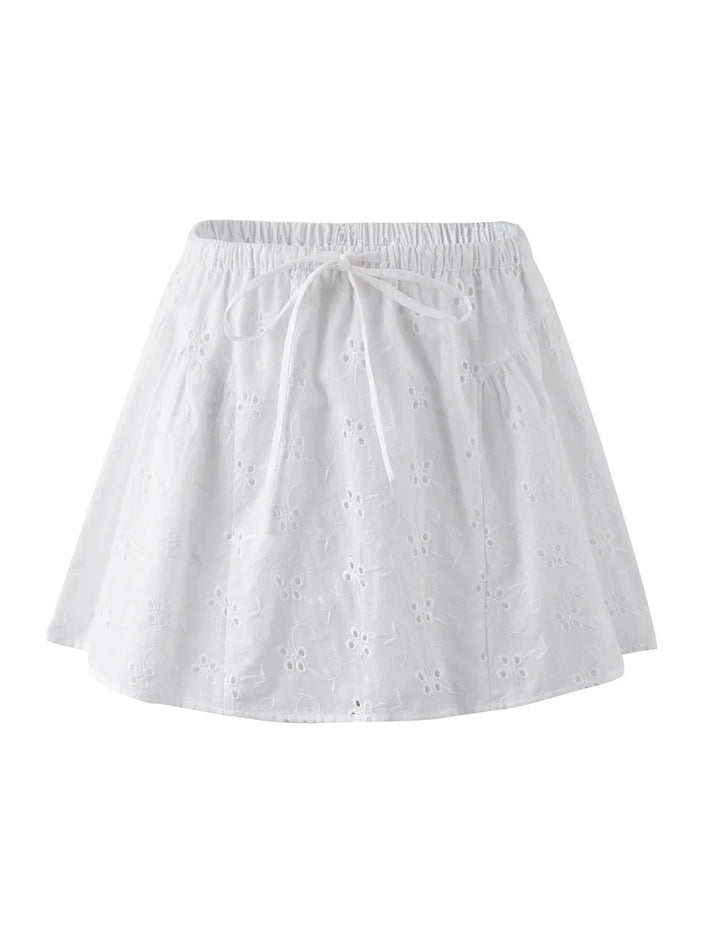 Stilla | Hvid Årgang Kortærmet Crop Top Med Mini Nederdel