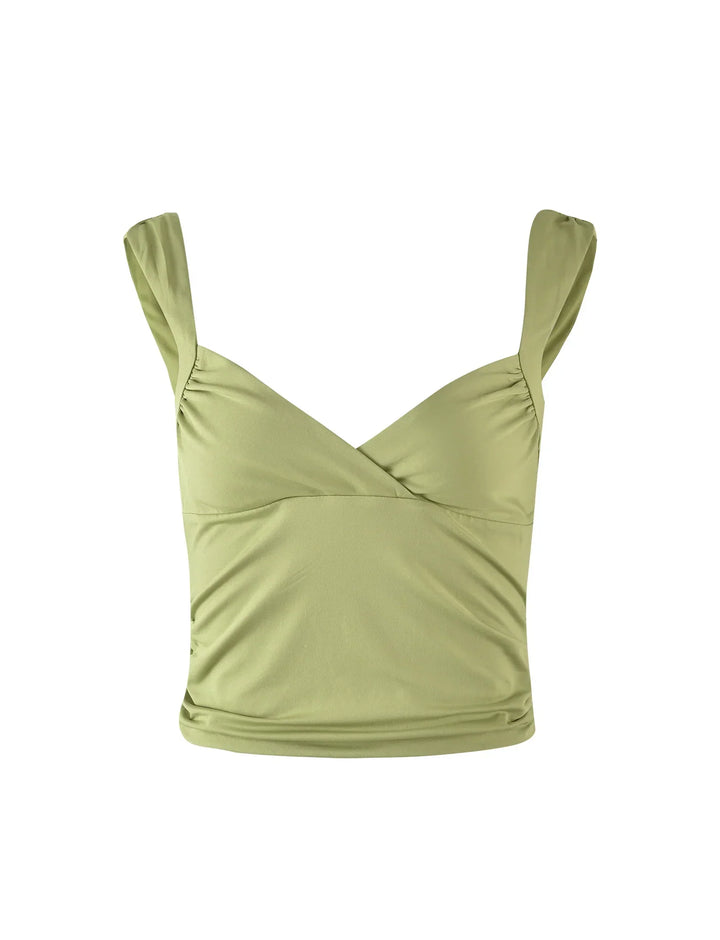 Stilla | Bred Rem Rynket Sidegrøn Top