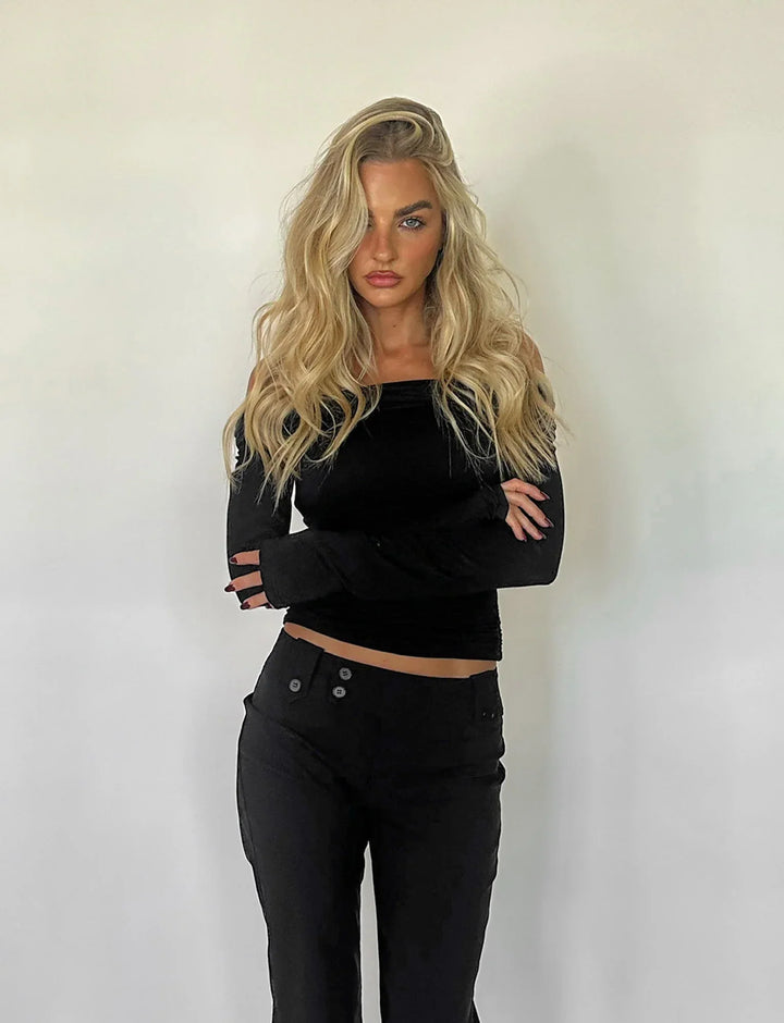 Stilla | Chic Bagside Hul Af Skulder Top