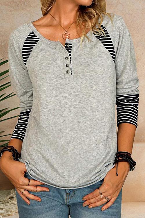 Stilla | Stripes Patchwork Knap Lange Ærmer T-shirt