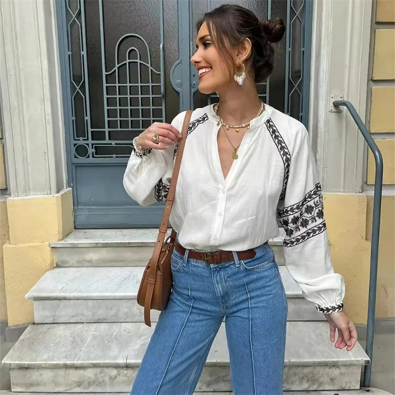 Stilla | Bluse Vintage Broderet Langærmet Bluse
