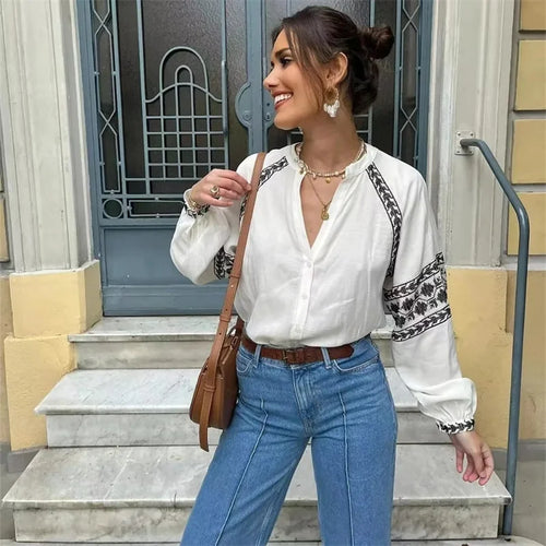 Stilla | Bluse Vintage Broderet Langærmet Bluse