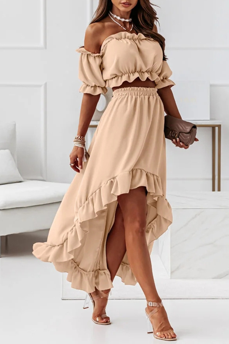 Stilla | Flounce Off Shoulder Crop Uregelmæssighed Skirt Sæt
