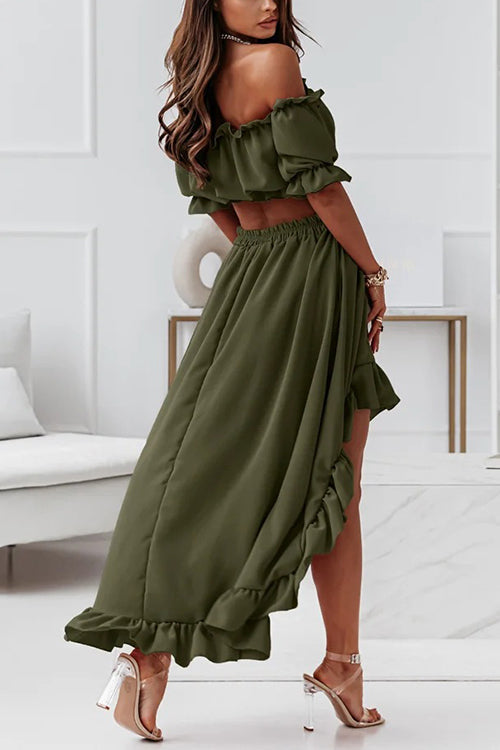 Stilla | Flounce Off Shoulder Crop Uregelmæssighed Skirt Sæt