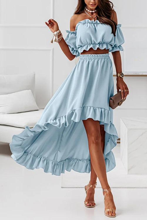 Stilla | Flounce Off Shoulder Crop Uregelmæssighed Skirt Sæt