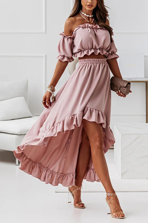 Stilla | Flounce Off Shoulder Crop Uregelmæssighed Skirt Sæt