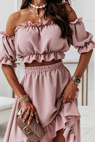 Stilla | Flounce Off Shoulder Crop Uregelmæssighed Skirt Sæt