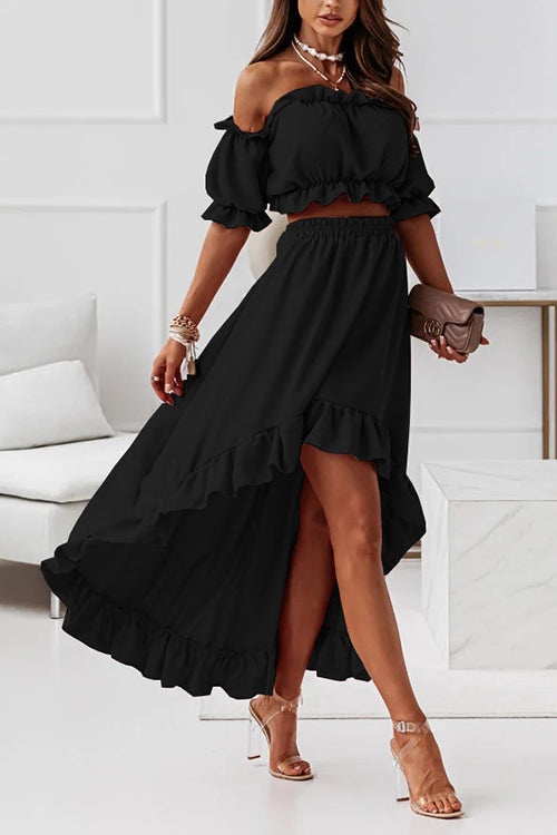 Stilla | Flounce Off Shoulder Crop Uregelmæssighed Skirt Sæt