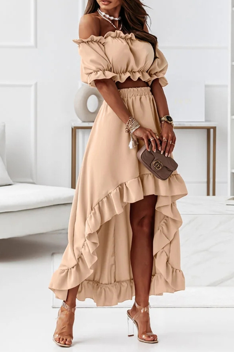 Stilla | Flounce Off Shoulder Crop Uregelmæssighed Skirt Sæt