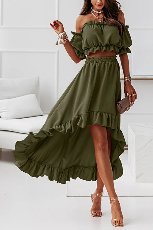 Stilla | Flounce Off Shoulder Crop Uregelmæssighed Skirt Sæt