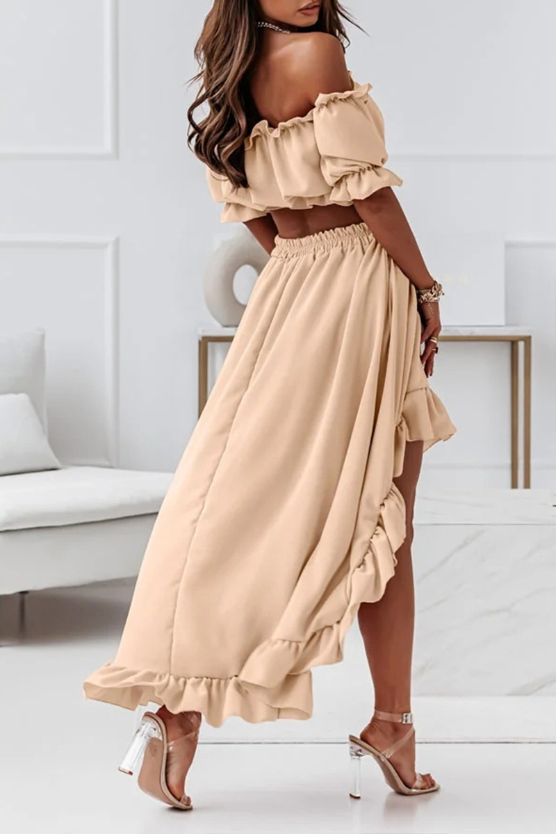 Stilla | Flounce Off Shoulder Crop Uregelmæssighed Skirt Sæt