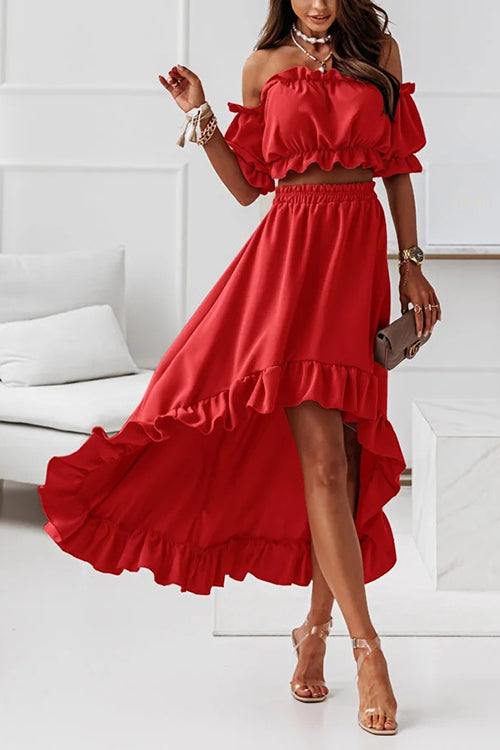 Stilla | Flounce Off Shoulder Crop Uregelmæssighed Skirt Sæt