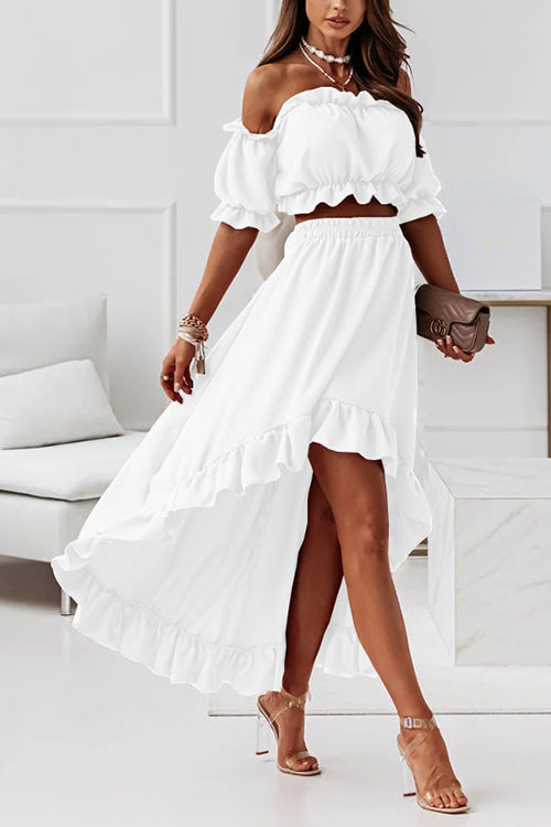 Stilla | Flounce Off Shoulder Crop Uregelmæssighed Skirt Sæt