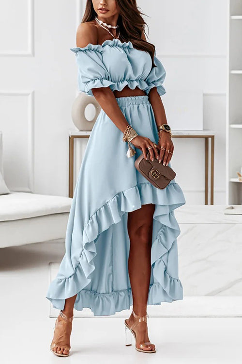 Stilla | Flounce Off Shoulder Crop Uregelmæssighed Skirt Sæt