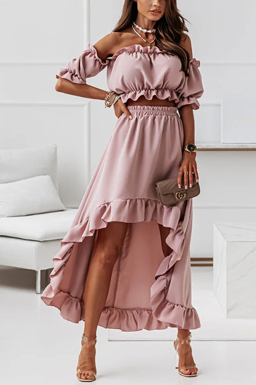 Stilla | Flounce Off Shoulder Crop Uregelmæssighed Skirt Sæt