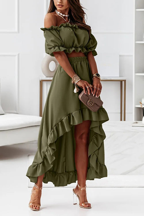 Stilla | Flounce Off Shoulder Crop Uregelmæssighed Skirt Sæt