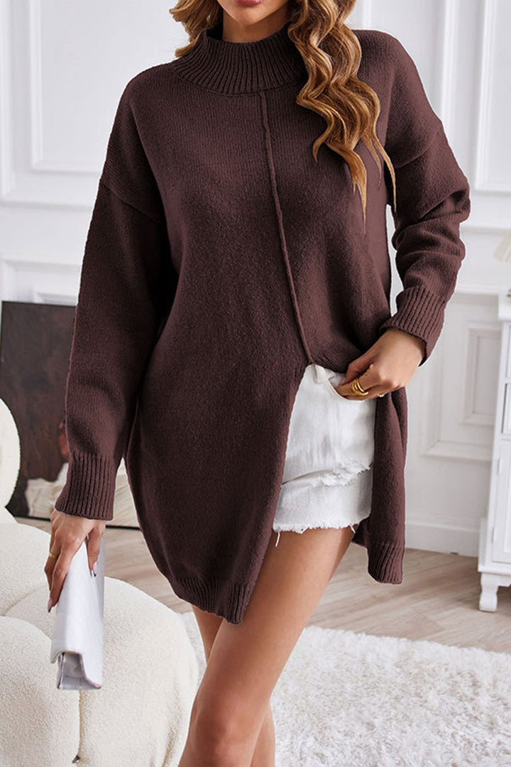 Stilla | Rullekrave Sweater, Slids Front, Medium Længde Sweater