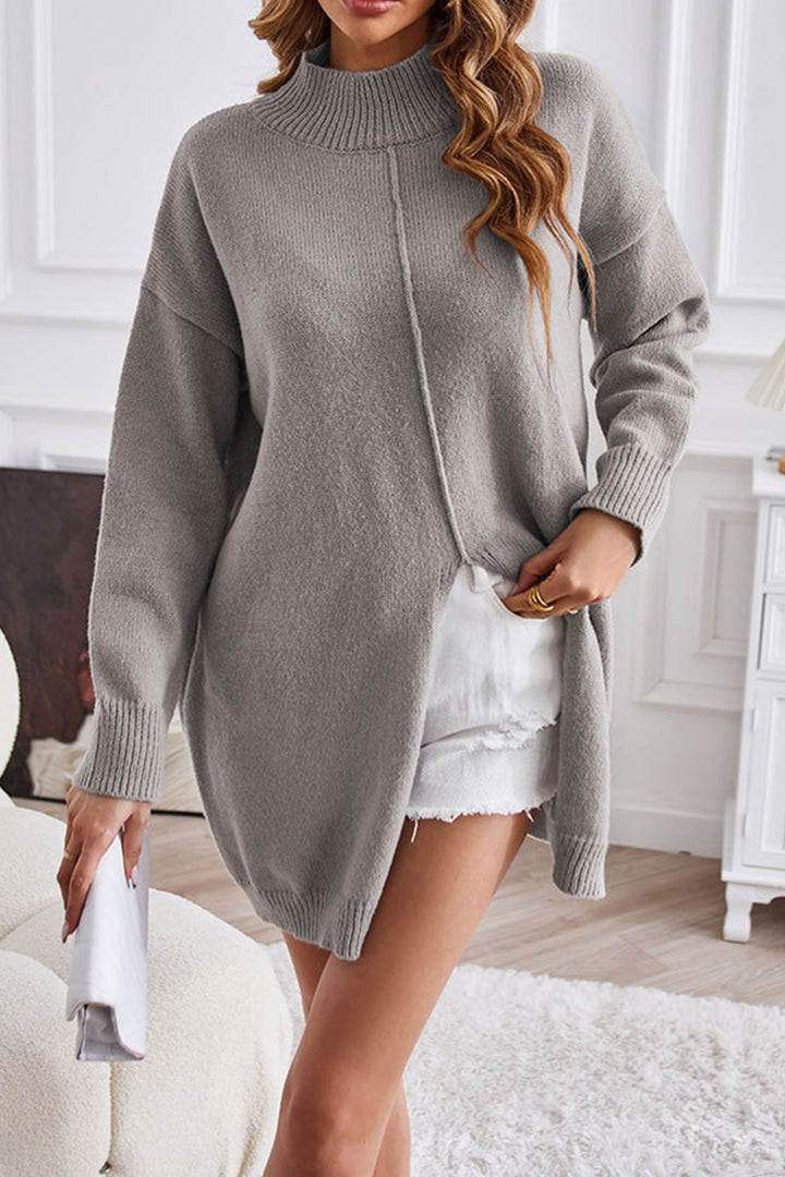Stilla | Rullekrave Sweater, Slids Front, Medium Længde Sweater
