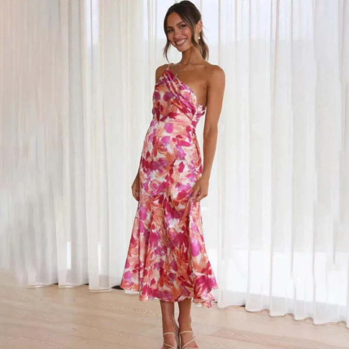 Stilla | One Shoulder Blomster Mid Kjole