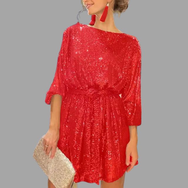 Stilla | Mini Skirt Dress with Sequins, Pleated Waist and Wide Sleeves