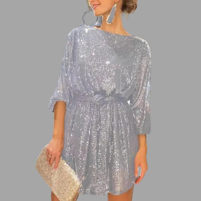 Stilla | Mini Skirt Dress with Sequins, Pleated Waist and Wide Sleeves
