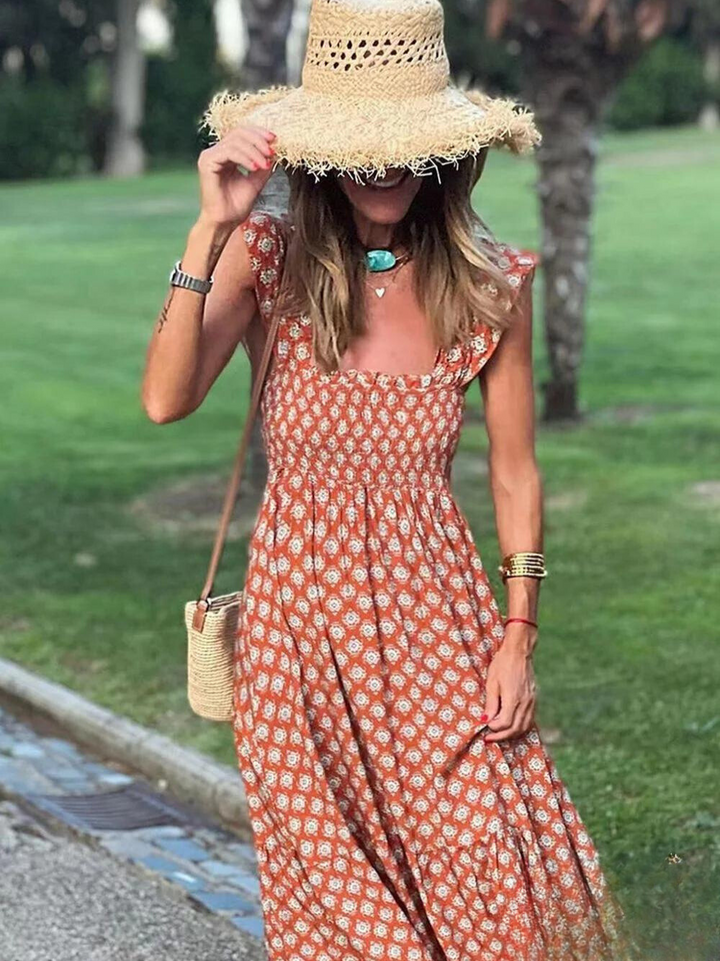 Stilla | Lang Kjole Med Bohemian Tryk