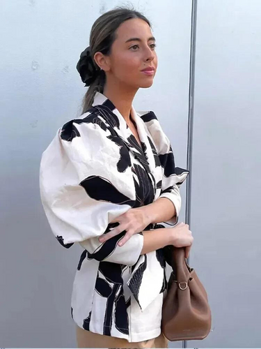 Stilla | Bluse Puffærme Printet Indpakningsbluse