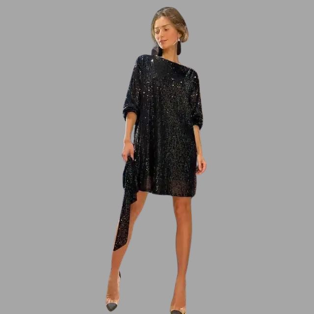 Stilla | Mini Skirt Dress with Sequins, Pleated Waist and Wide Sleeves